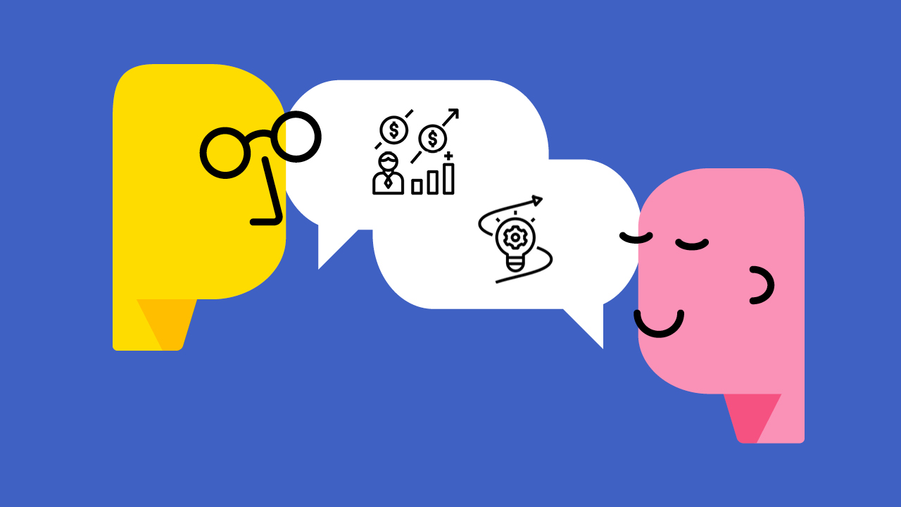 illustration of two heads talking to each other