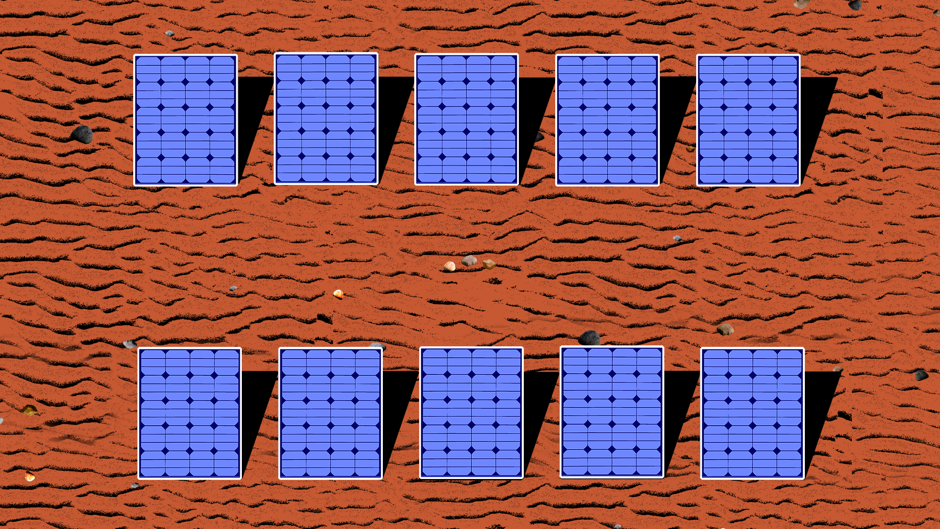 Blue solar panels on red dirt