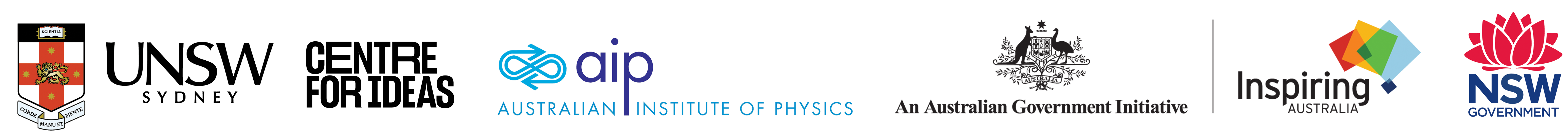 UNSW Centre for Ideas, Australian Institute of Physics, Inspiring Australia and NSW Government logos