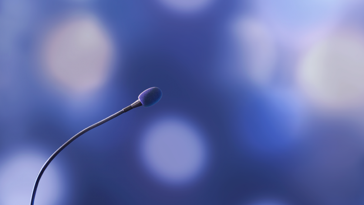 blue microphone against blue lights