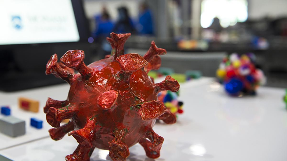 Artistic interpretation of swine flu virus made of paper mache