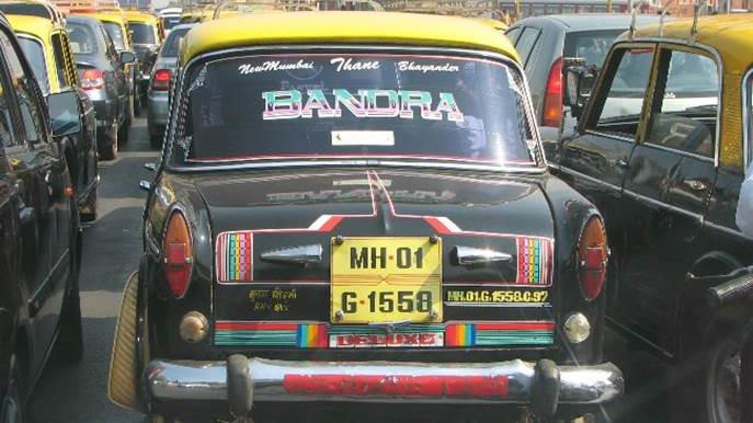 photograph of a mumbai taxi