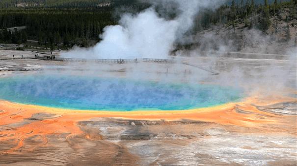 photo of steaming lava pool