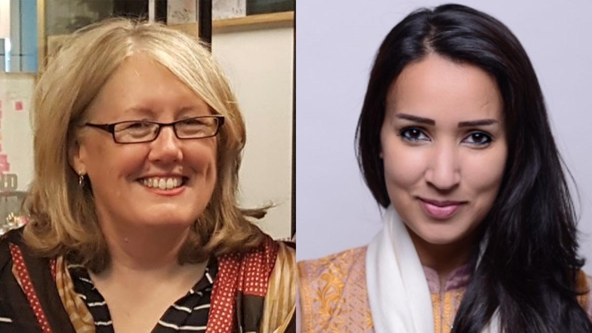 colour photo head shots of two women