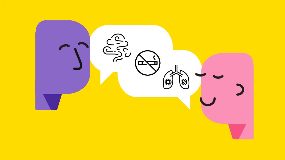 Graphic of two heads talking